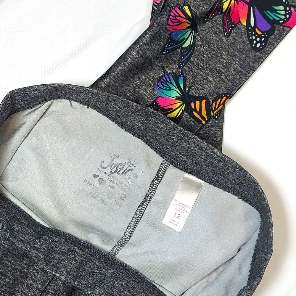 Girl's Justice Silky Gray Colorful Butterfly Leggings - Picture 6 of 7